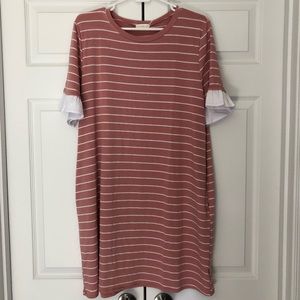 NWT Pink stripe t-shirt dress with ruffle sleeve